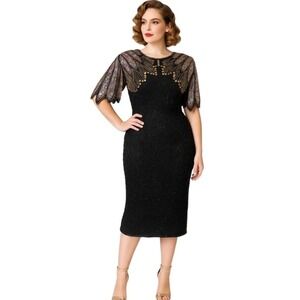 Vintage Carina Dress Womens Small Hand Beaded Silk Art Deco Sequin Black Gold